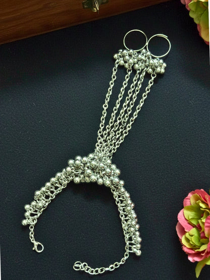 Silver Plated Hathphool Ring Bracelet (One Hand Only)