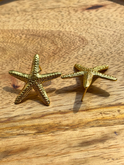 Gold-Plated Stainless Steel Anti-Tarnish Contemporary  Starfish Textured Studs