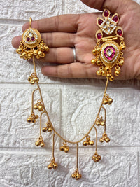 VIVAZS Gold Plated Kundan Studded Earchain KanChain Earrings