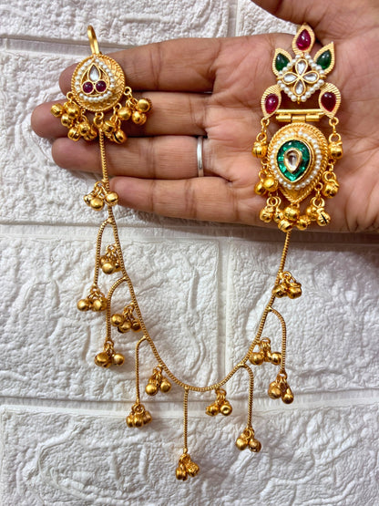 VIVAZS Gold Plated Kundan Studded Earchain KanChain Earrings