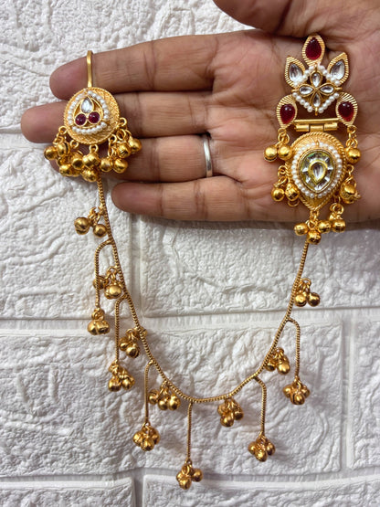 VIVAZS Gold Plated Kundan Studded Earchain KanChain Earrings