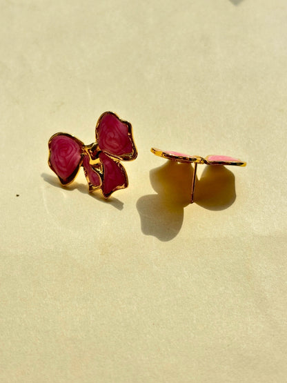 Gold-Plated Pink Enamel Bow Shaped Anti-Tarnish Gold-Plated Stud Earring