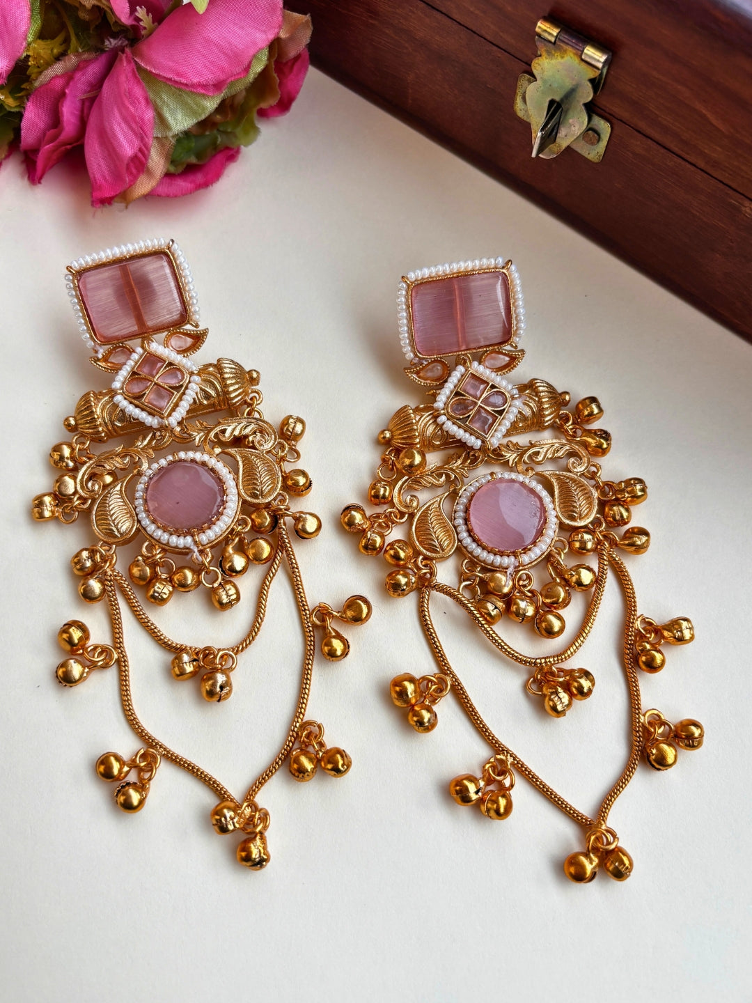 VIVAZS Kashmiri Long Drop Earrings (Pink)