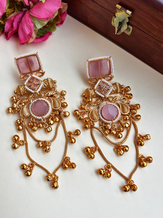 VIVAZS Kashmiri Long Drop Earrings (Pink)