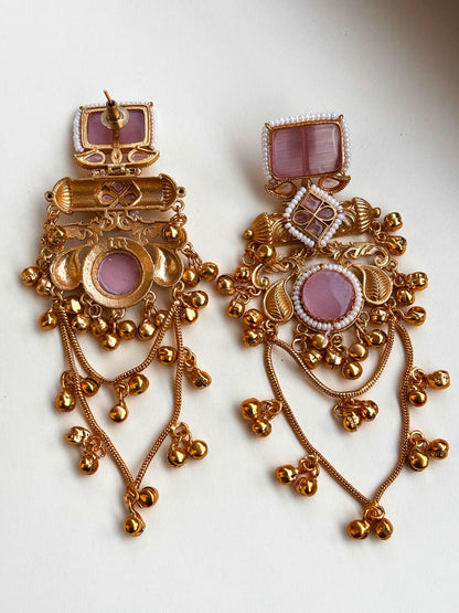 VIVAZS Kashmiri Long Drop Earrings (Pink)