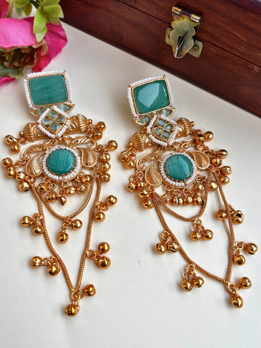 VIVAZS Kashmiri Long Drop Earrings (Mint)