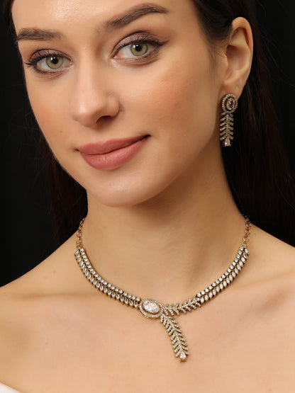 Gold-Plated White AD-Studded Jewellery Set