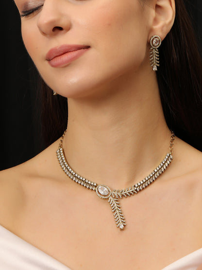 Gold-Plated White AD-Studded Jewellery Set