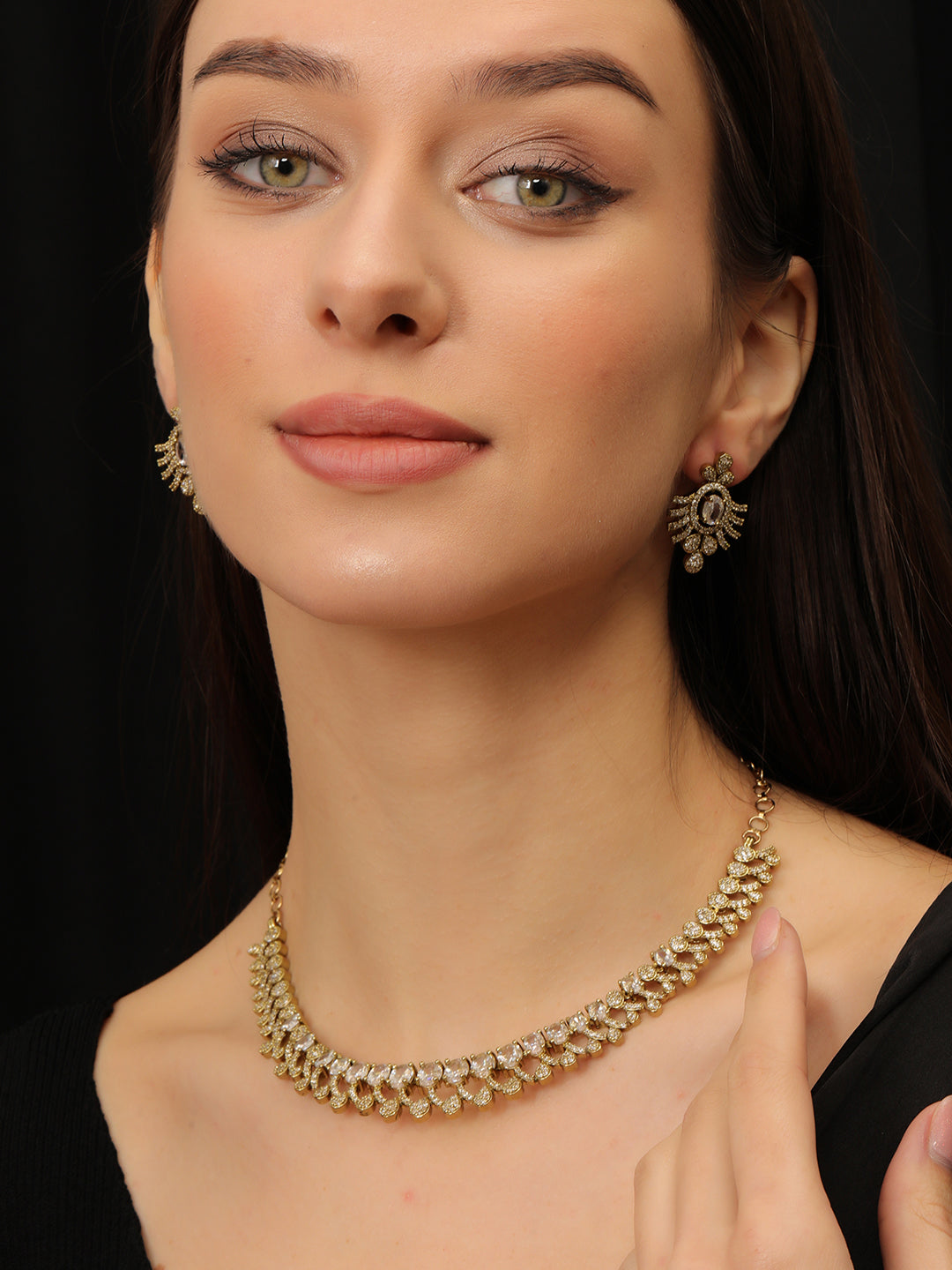 Gold-Plated White AD-Studded Jewellery Set