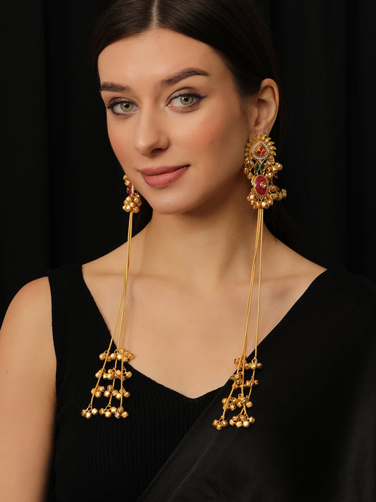 Kashmiri Long Drop Kan chain Earrings