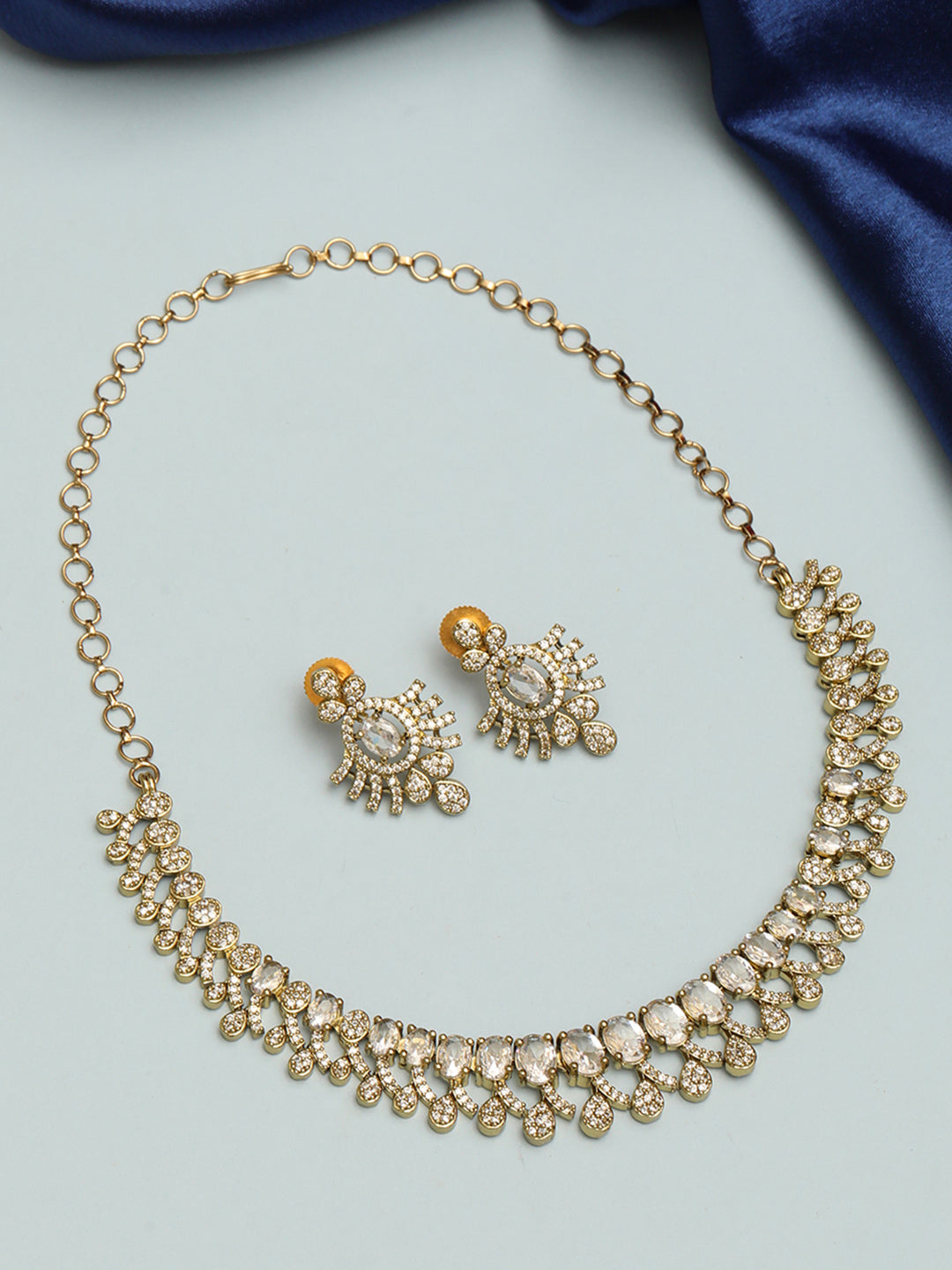 Gold-Plated White AD-Studded Jewellery Set