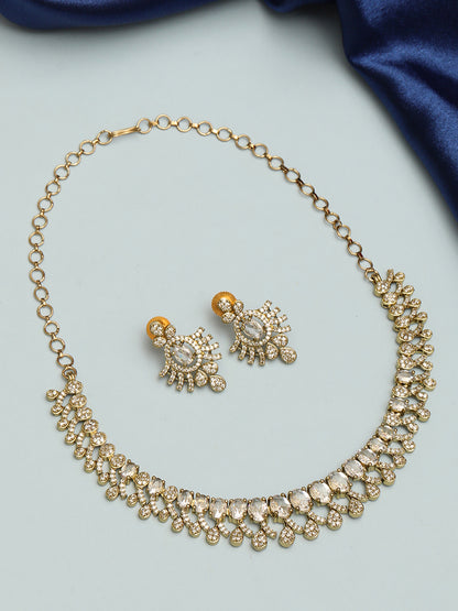 Gold-Plated White AD-Studded Jewellery Set