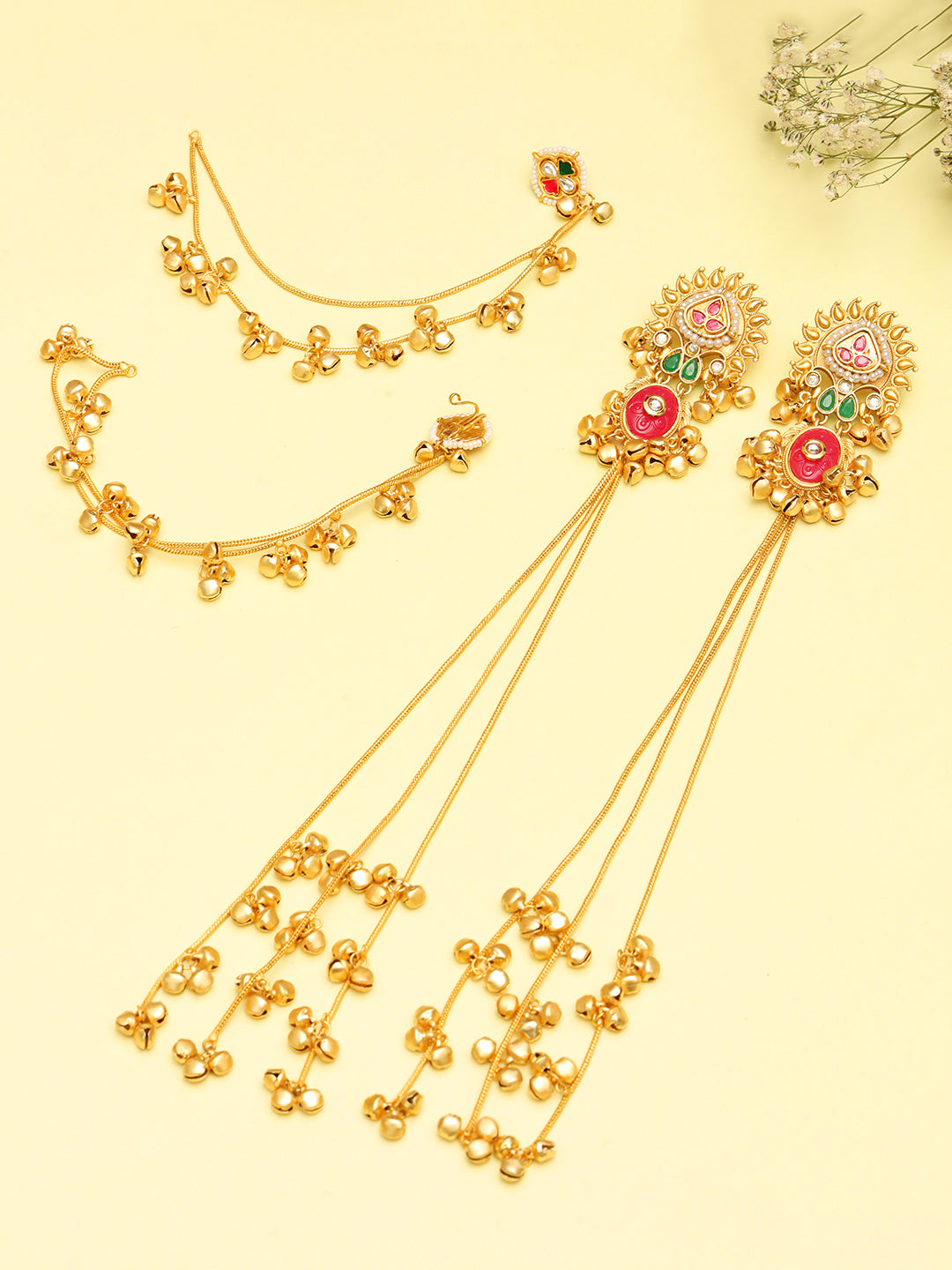 Kashmiri Long Drop Kan chain Earrings