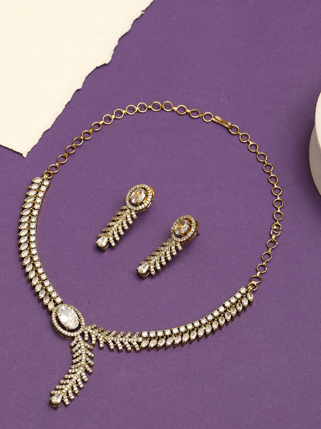 Gold-Plated White AD-Studded Jewellery Set