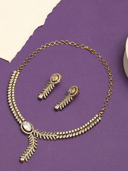Gold-Plated White AD-Studded Jewellery Set