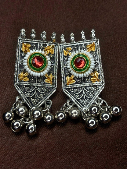 Oxidised Silver-Plated Dual-Tone Floral Statement Choker Necklace Jewellery Set