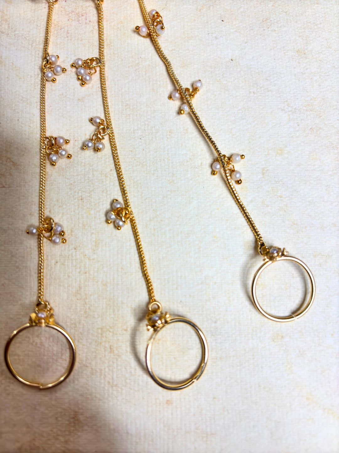 Gold-Plated Pearls Studded Ghungaroo Hath Phool  Kashmiri Ring Bracelet set