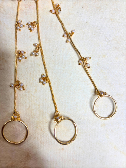 Gold-Plated Pearls Studded Ghungaroo Hath Phool  Kashmiri Ring Bracelet set