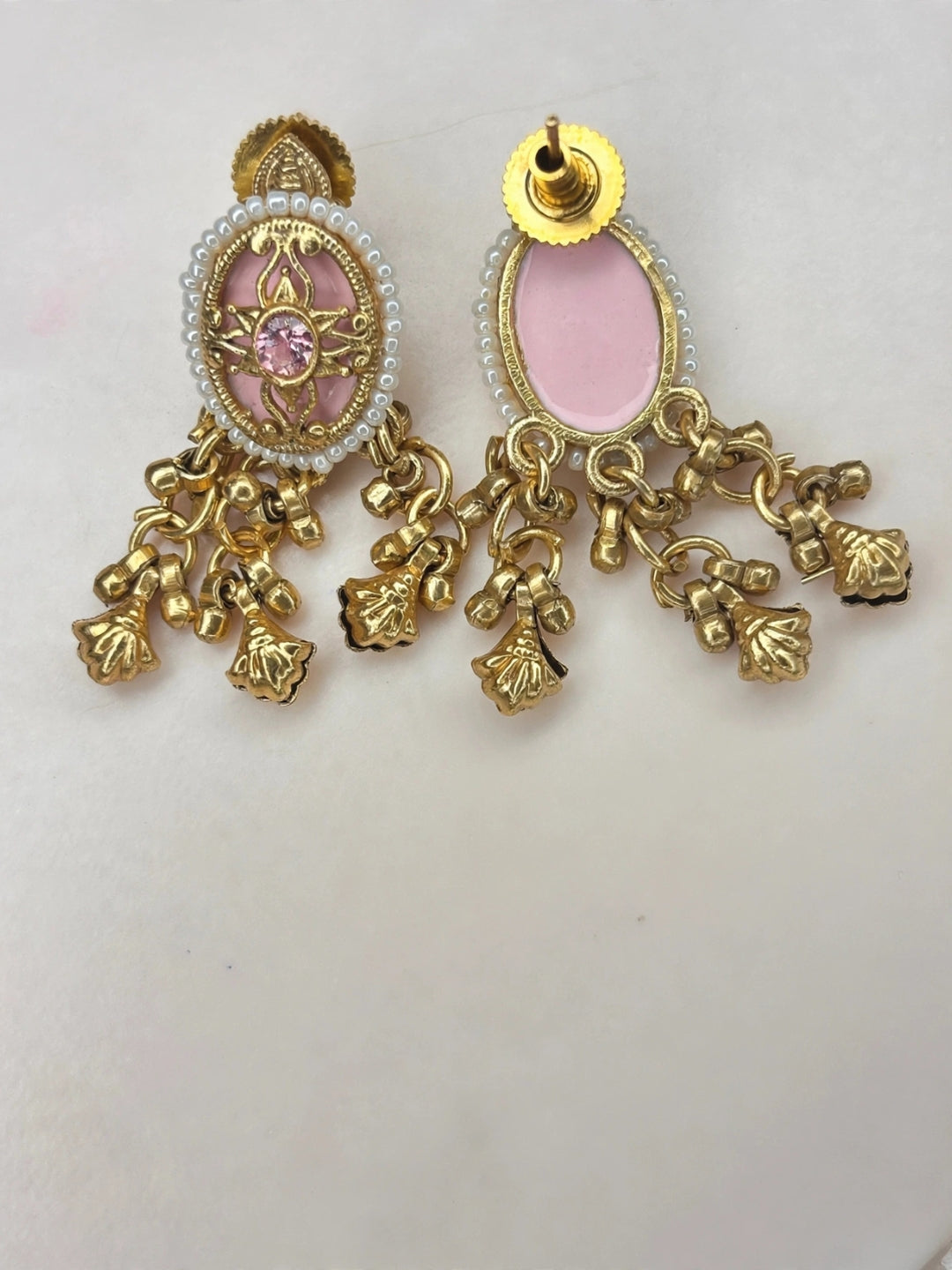 Gold-Plated Pink Kundan Stone Contemporary Stud Earrings