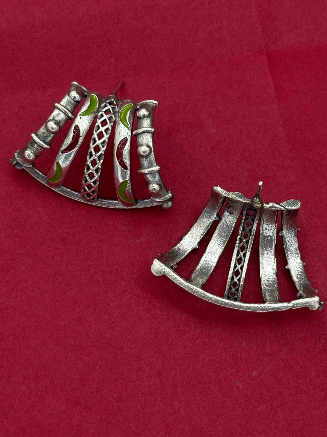 Oxidised Silver-Plated Crescent Design Stud Earrings