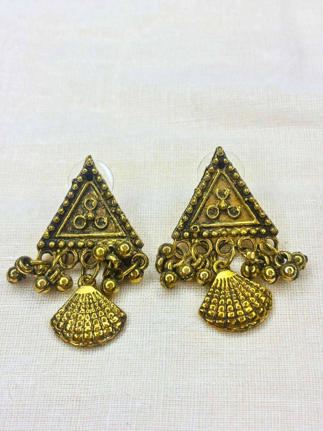 Gold Plated Antique Layered Shell Charm Long Necklace Jewellery Set