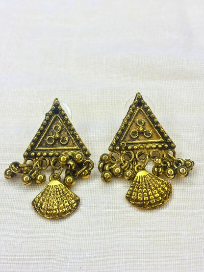 Gold Plated Antique Layered Shell Charm Long Necklace Jewellery Set