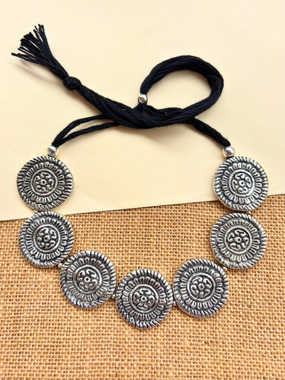VIVAZS Oxidised Statement Coin Jewellery Set