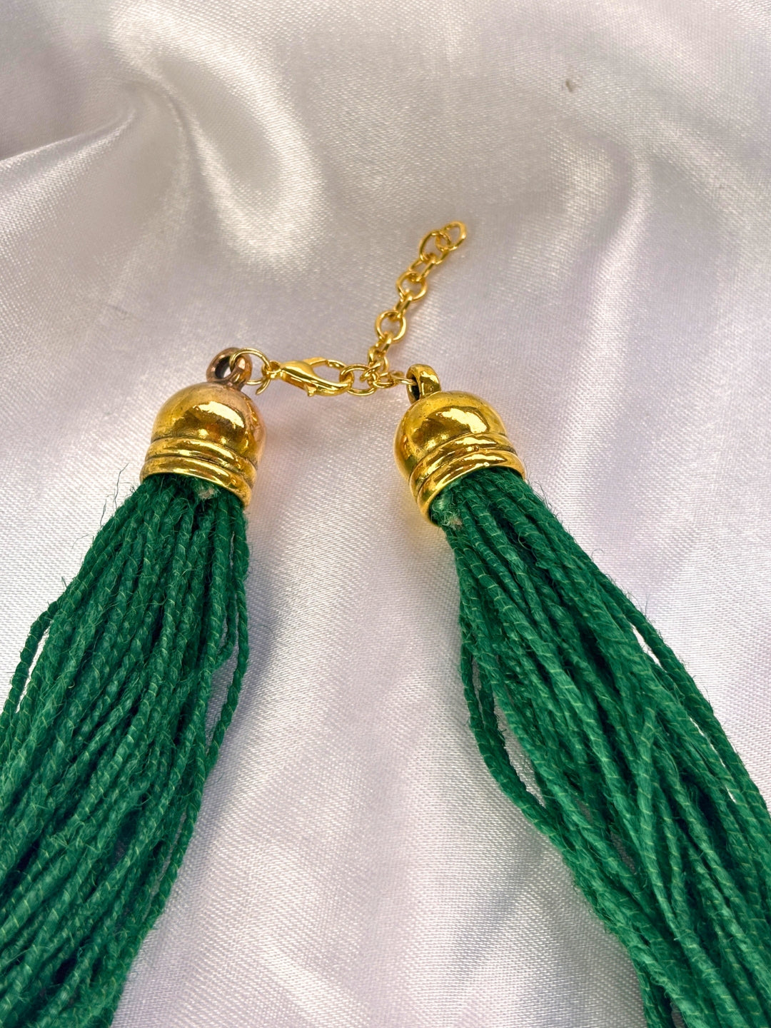 Gold-Plated Oxidised Statement Green Thread Jute Necklace