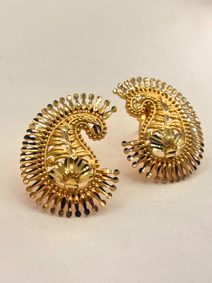 Gold-Plated Peacock Design Statement Stud Earrings