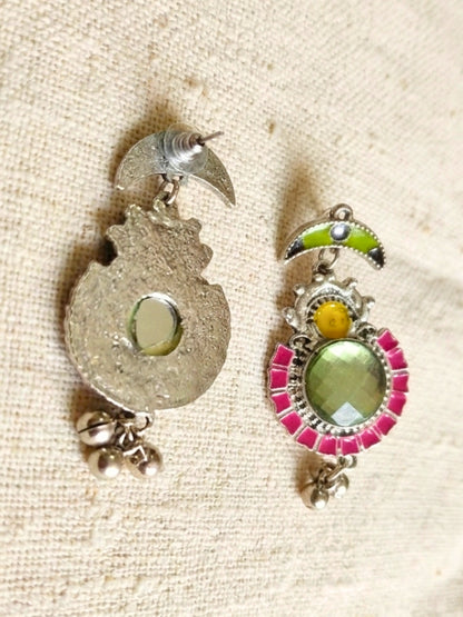 Women Oxidised Silver-Plated Multicolor Stone Statement Necklace & Earrings Set