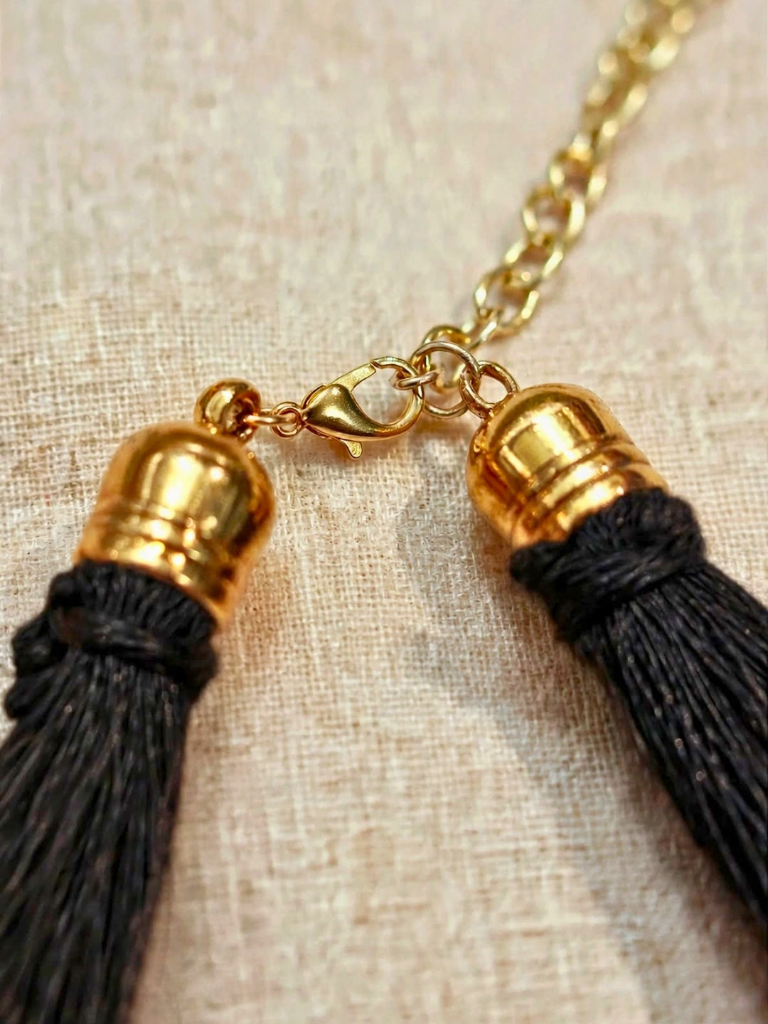 Gold-Plated Oxidised Statement Black Thread Layered Jute Necklace