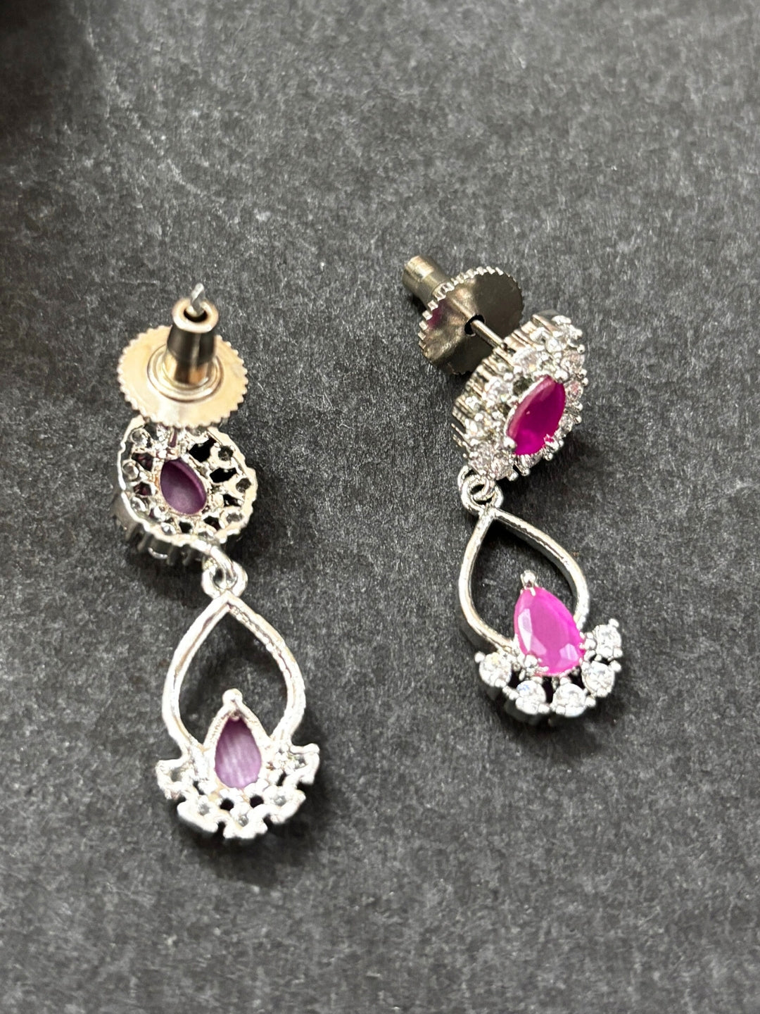 Rhodium-Plated White and Pink Ad & Cubic Zirconia Studded Jewellery Set