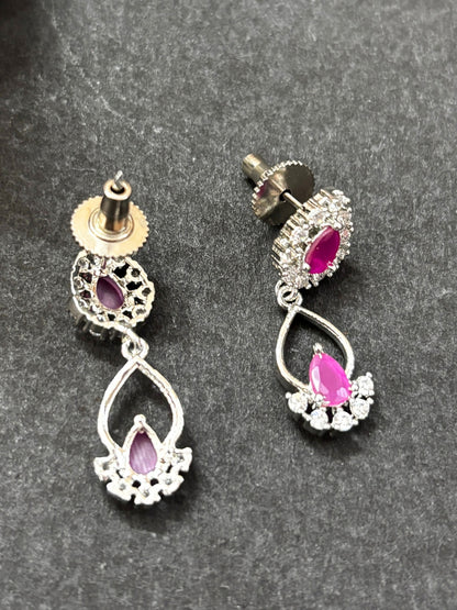 Rhodium-Plated White and Pink Ad & Cubic Zirconia Studded Jewellery Set