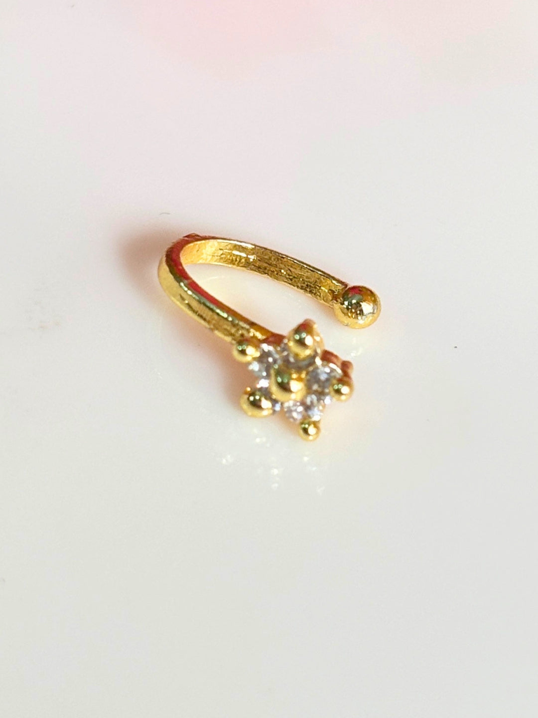 22K Gold-Plated Cubic Zirconia Studded Floral Nosepin