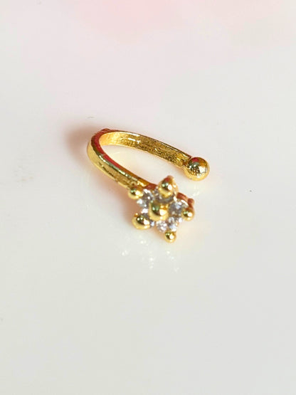 22K Gold-Plated Cubic Zirconia Studded Floral Nosepin