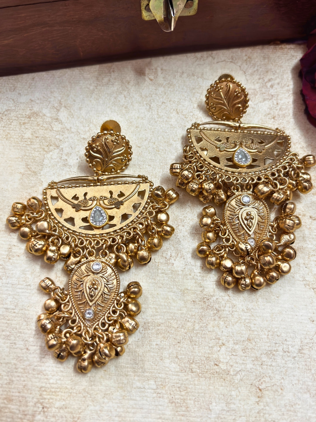 Gold-Plated Peacock Chandbali Earrings
