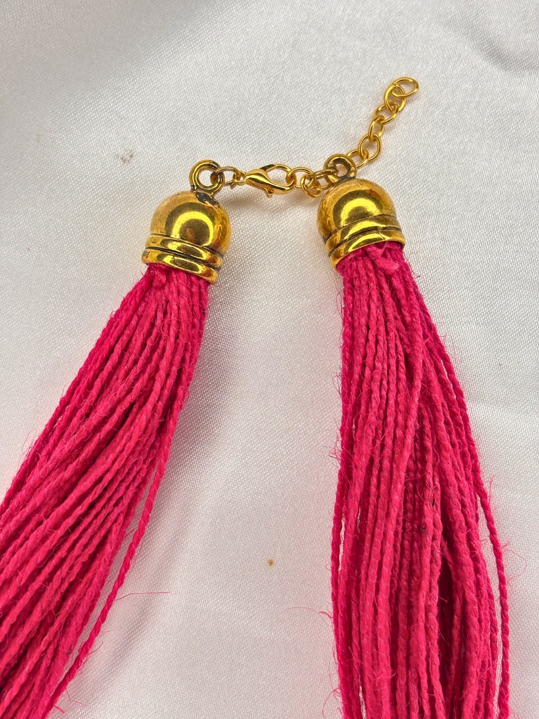 Gold-Plated Oxidised Statement Pink Thread Jute Necklace