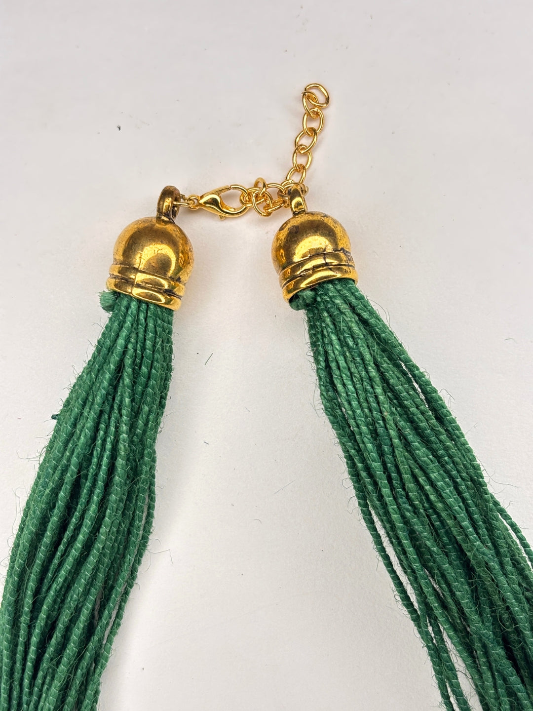 Gold-Plated Oxidised Statement Green Thread Jute Necklace