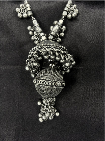 Oxidised Silver-Plated Tribal Statement Long Necklace
