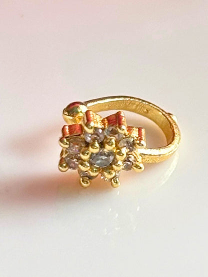 22K Gold-Plated Cubic Zirconia Studded Floral Nosepin