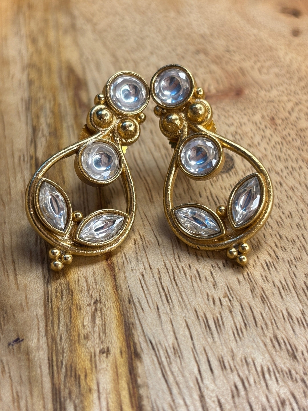 Gold-Plated Contemporary Stud Drop Earrings