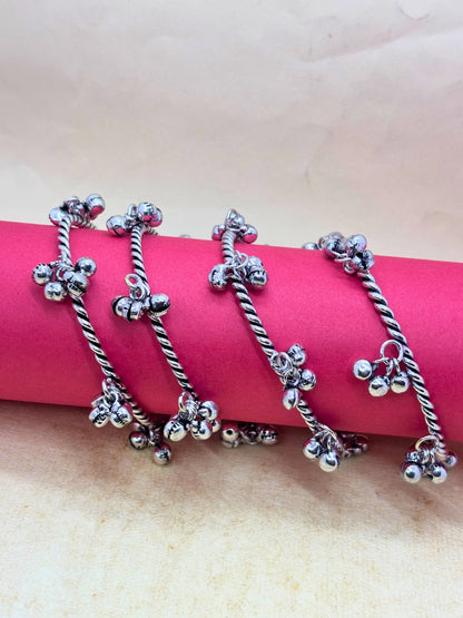 Oxidised Silver-Plated Kashmiri Ghungroo Bangle Set