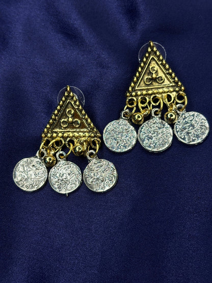 Oxidised Dual-Toned Antique Coin Layered Statement Necklace Jewellery Set