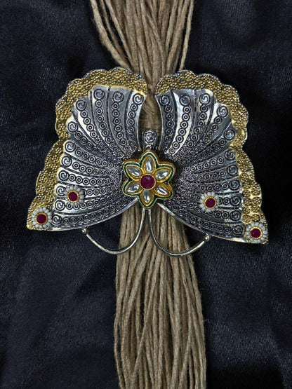 Silver Plated Butterfly Pendant Oxidised Statement Thread Necklace