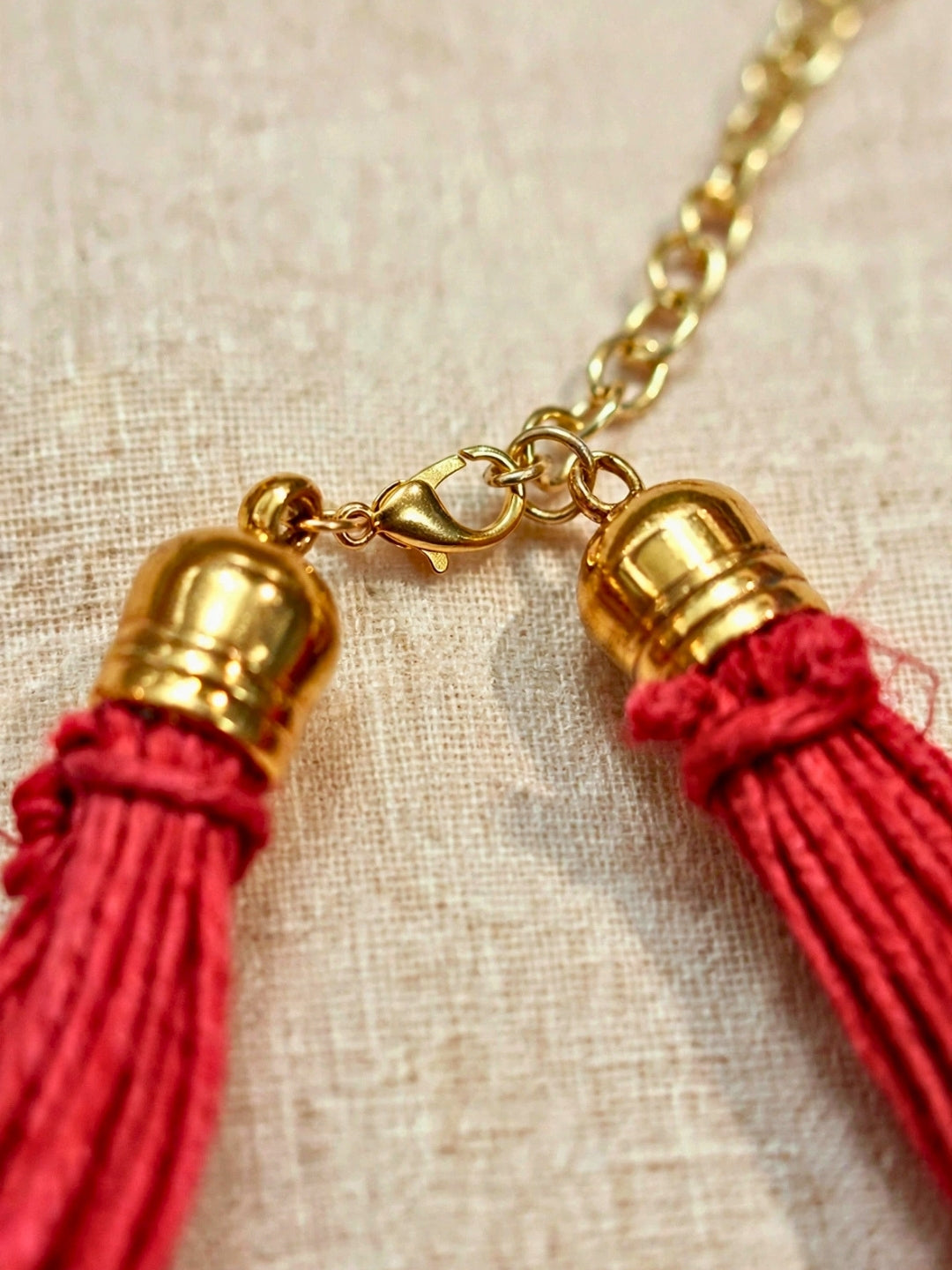 Gold-Plated Oxidised Statement Red Thread Layered Jute Necklace