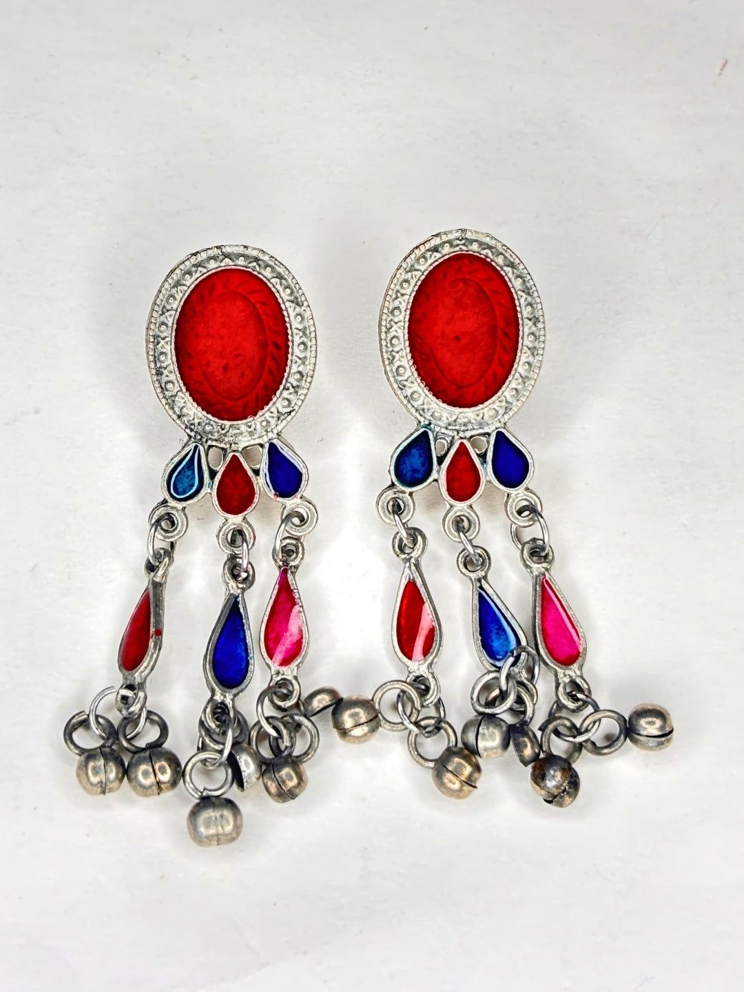 Silver-Plated Oxidised Meenakari Statement Necklace Set