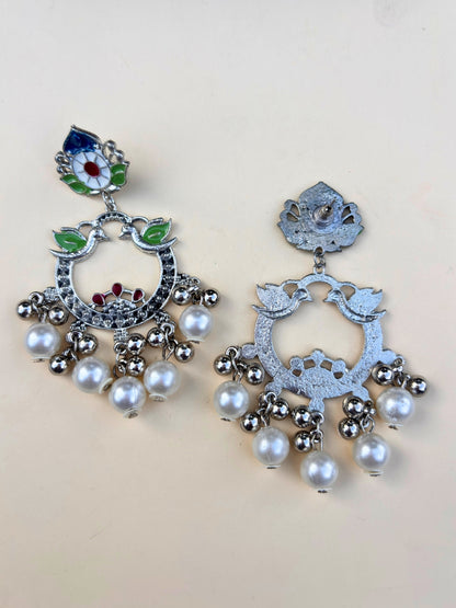 VIVAZS Silver-Plated Contemporary Drop Earrings