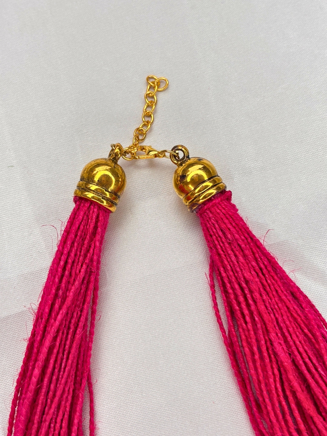 Gold-Plated Oxidised Statement pink Thread Jute Necklace