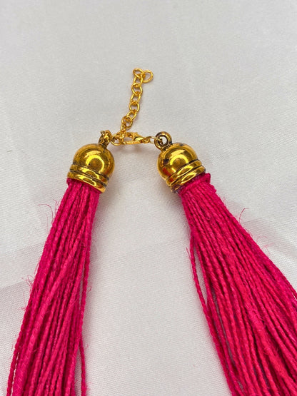 Gold-Plated Oxidised Statement pink Thread Jute Necklace