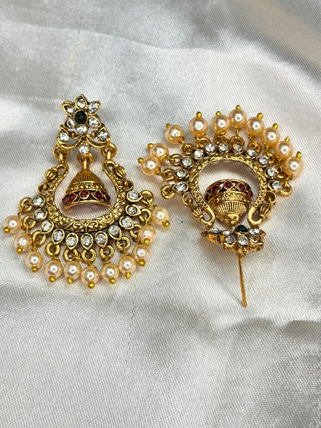 Gold-Plated Kundan Stone-Studded Peacock & Jhumka Pendant Necklace Jewellery Set